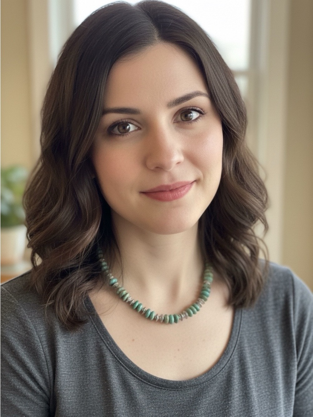 Sage green turquoise necklace boho statement natural 16"